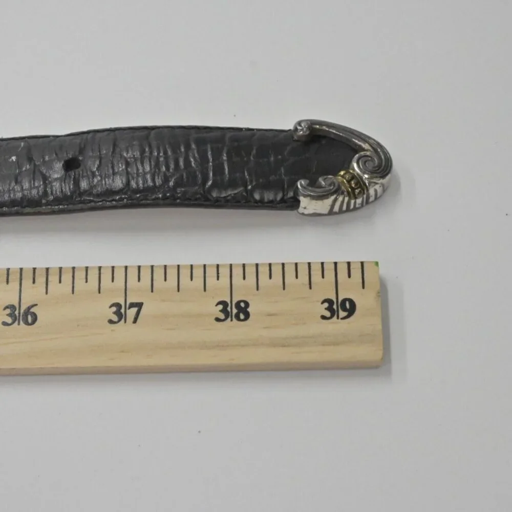 Vtg BRIGHTON Belt Womens Size L/34 Black Croc Embossed Leather Mix Metal Buckle - Picture 10 of 10